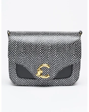 Geanta crossbody din piele cu imprimeu C-Me, Negru/Alb optic