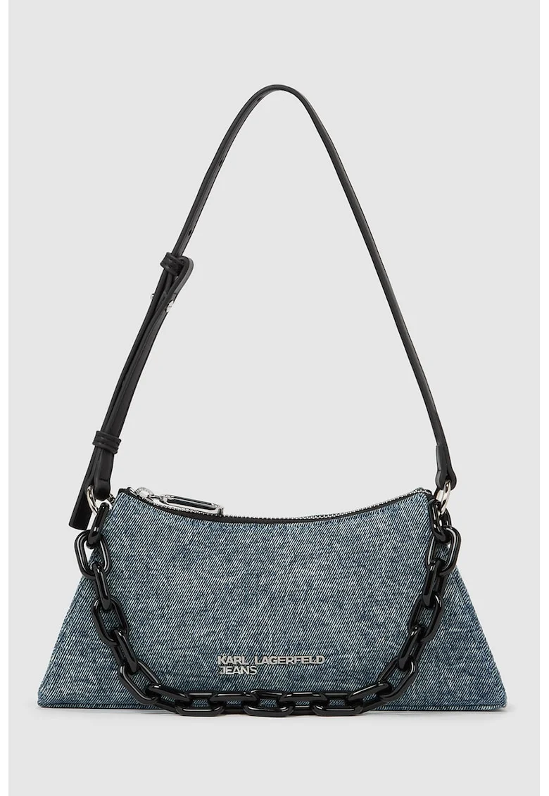 Geanta crossbody de denim cu logo, Albastru deschis