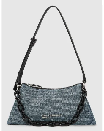 Geanta crossbody de denim cu logo, Albastru deschis