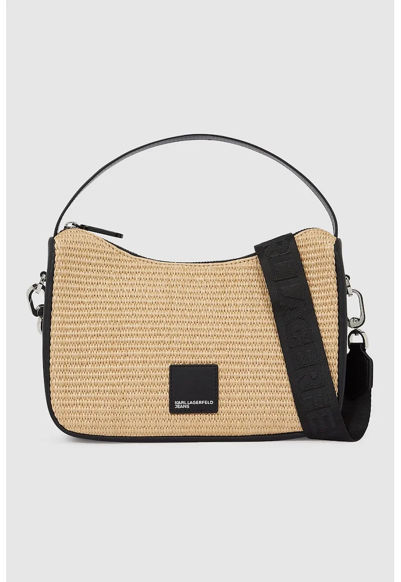 Geanta crossbody cu garnituri din material sintetic, Negru/Maro nisip