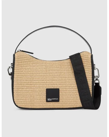 Geanta crossbody cu garnituri din material sintetic, Negru/Maro nisip