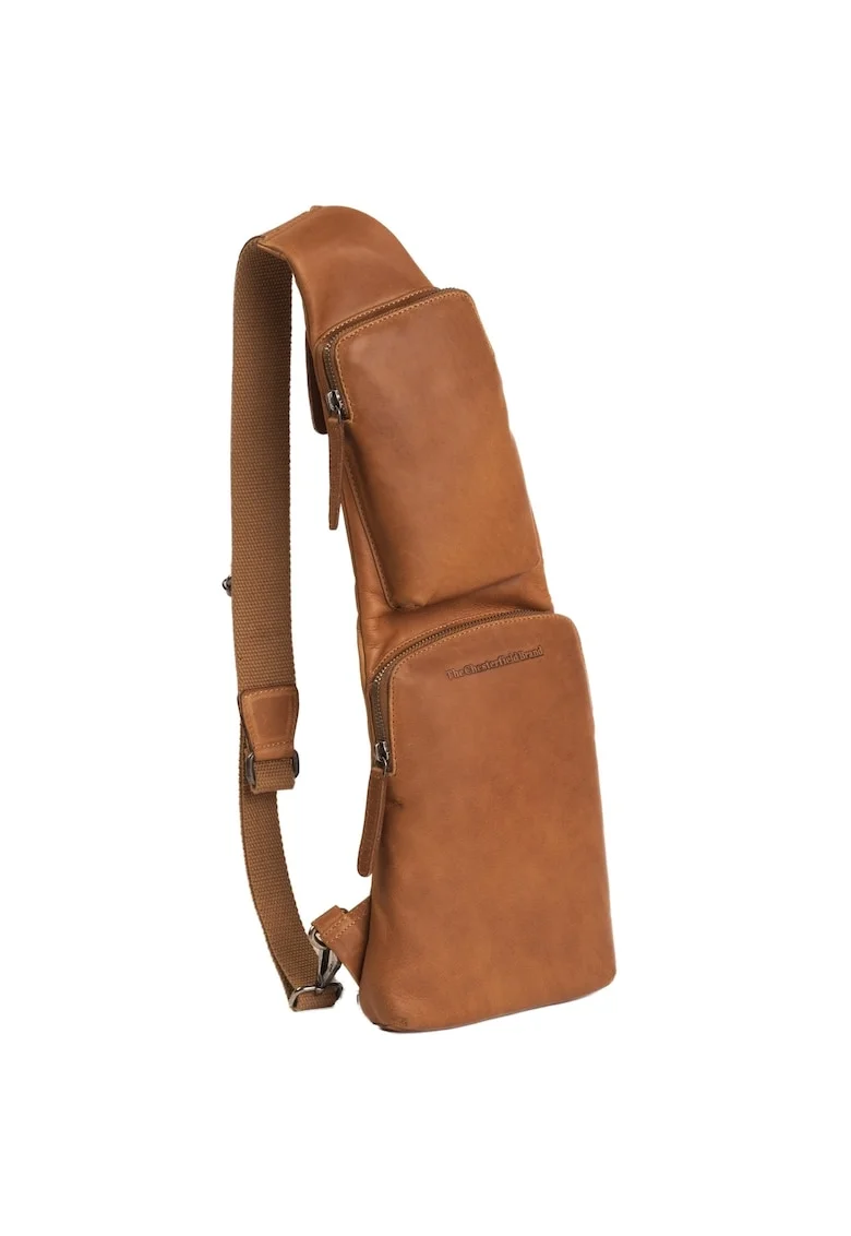 Geanta crossbody barbati piele naturala, 4 litri, Logan,, Coniac