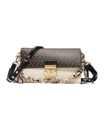 Geanta crossbody cu model Gedia, Maro inchis/Negru/Crem