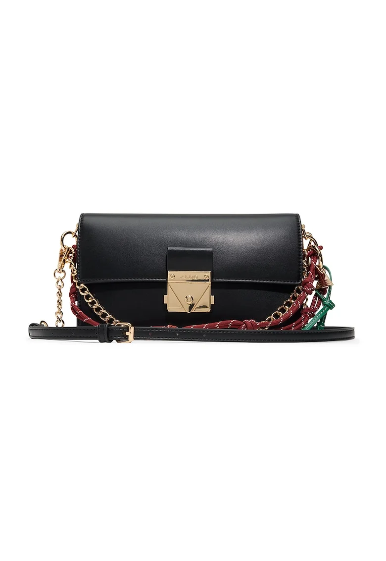 Geanta crossbody din piele ecologica Evengilia, Negru/Rosu stins