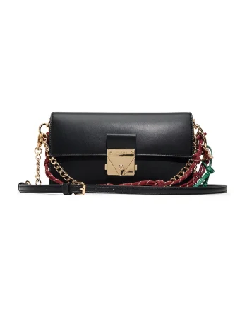 Geanta crossbody din piele ecologica Evengilia, Negru/Rosu stins