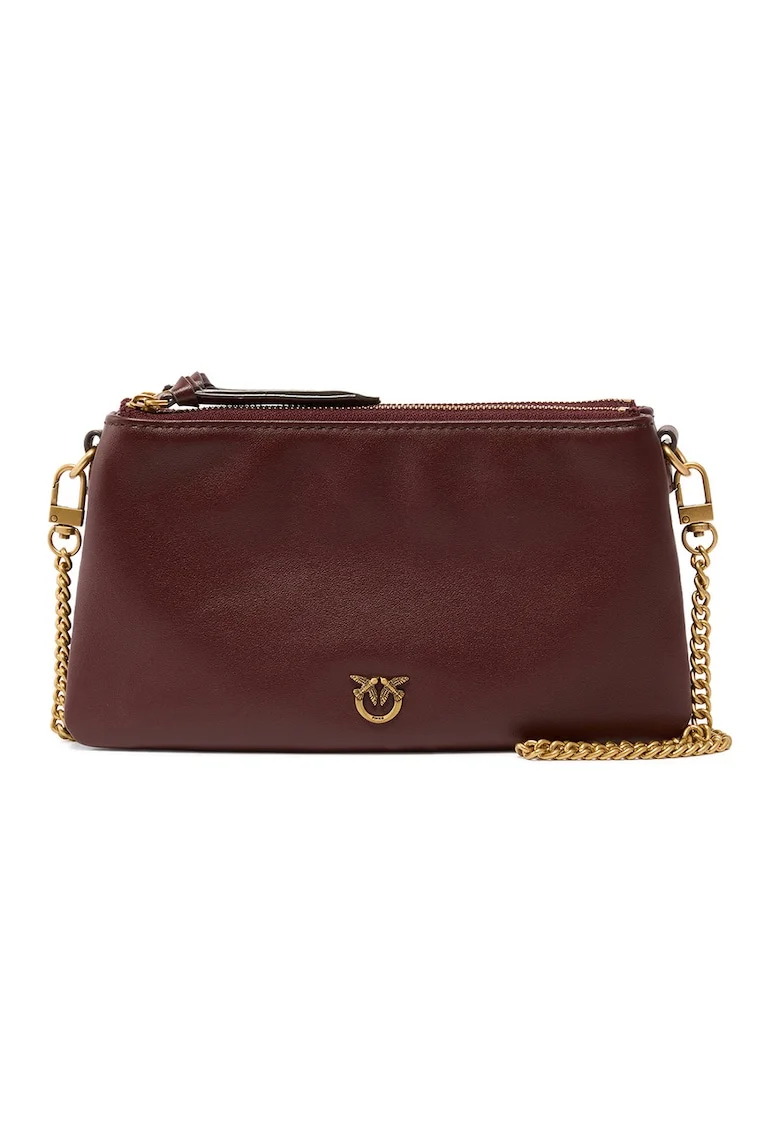 Geanta crossbody de piele cu doua compartimente Double Mini, Visiniu