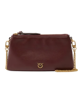 Geanta crossbody de piele cu doua compartimente Double Mini, Visiniu