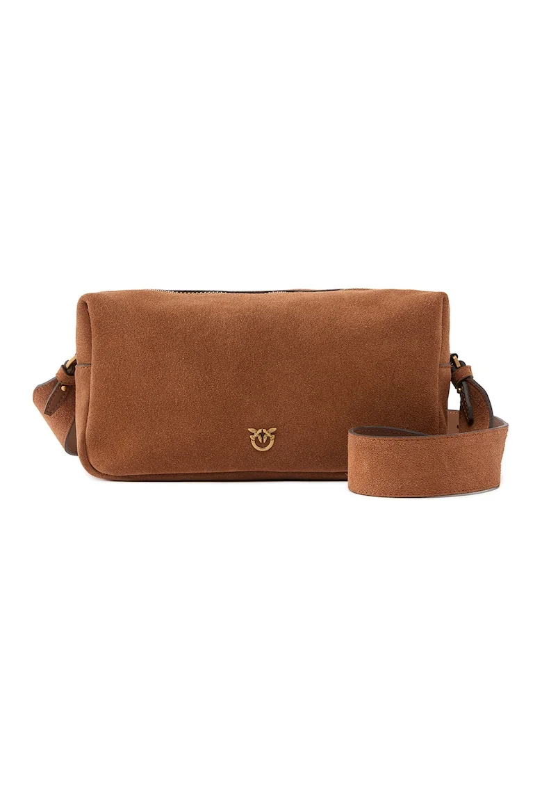 Geanta crossbody de piele intoarsa, Caramel