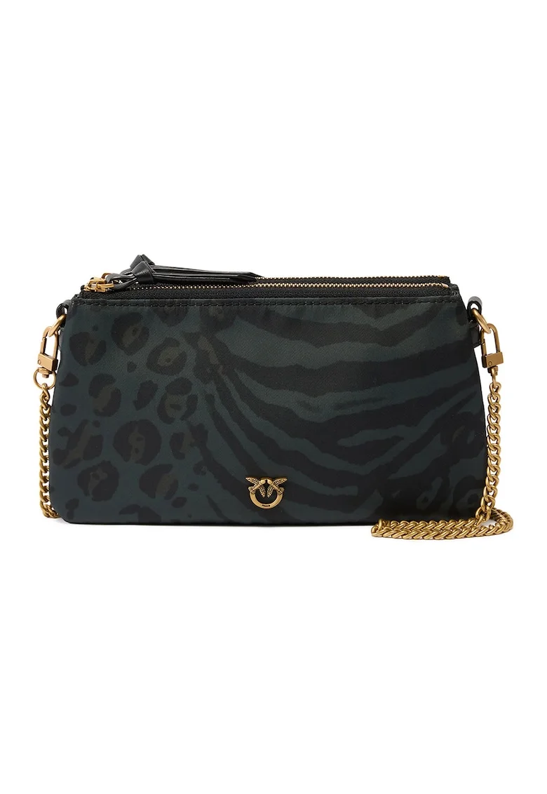 Geanta crossbody de piele cu bareta detasabila, Negru/Mint