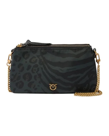 Geanta crossbody de piele cu bareta detasabila, Negru/Mint
