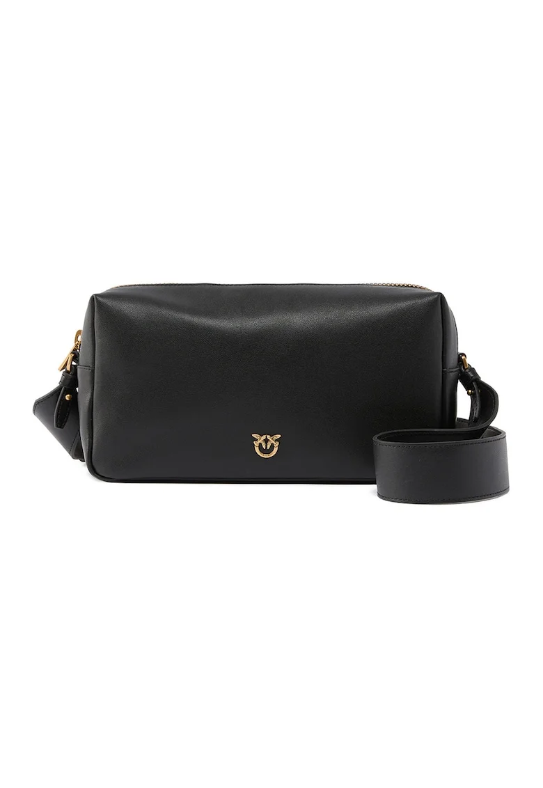 Geanta crossbody uni de piele, Negru