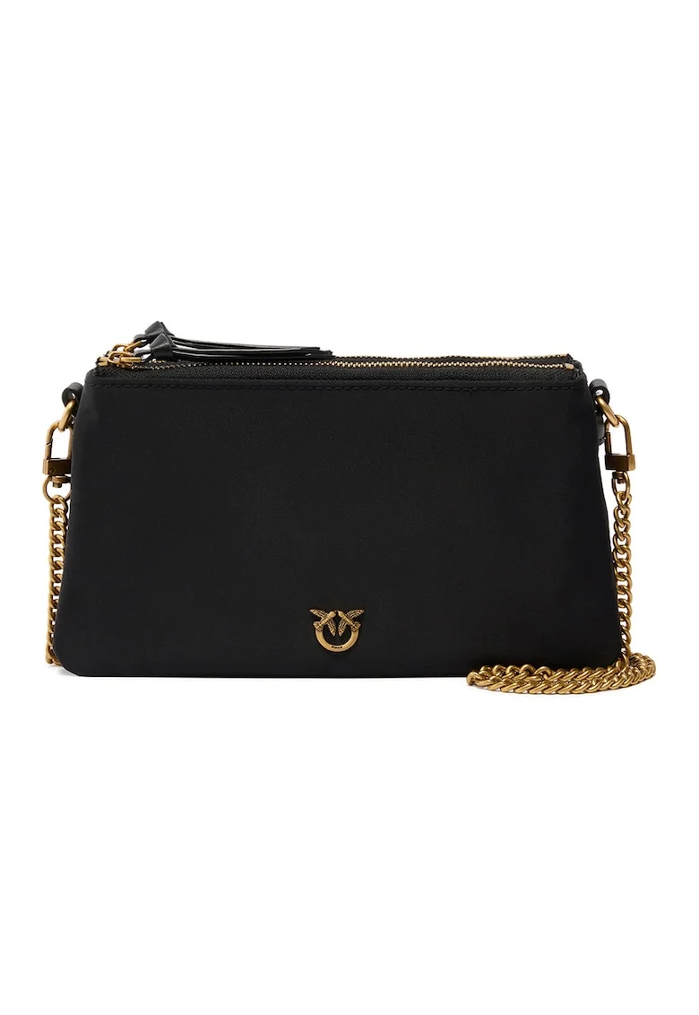 Geanta crossbody de piele cu bareta detasabila, Negru