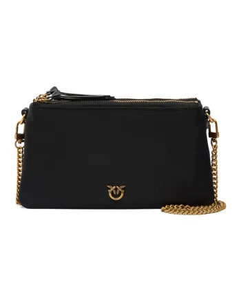 Geanta crossbody de piele cu bareta detasabila, Negru