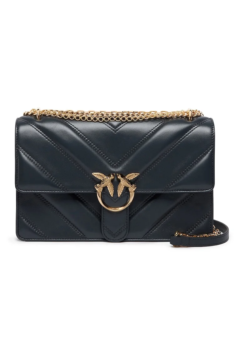 Geanta crossbody de piele cu logo metalic, Negru