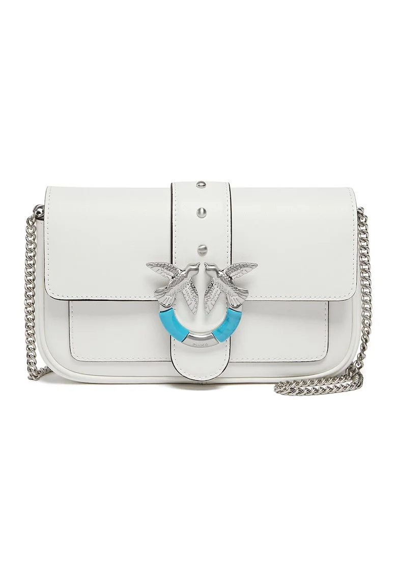 Geanta crossbody de piele cu lant Love One, Alb