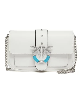 Geanta crossbody de piele cu lant Love One, Alb