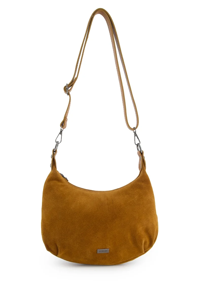 Geanta crossbody din piele intoarsa cu bareta detasabila