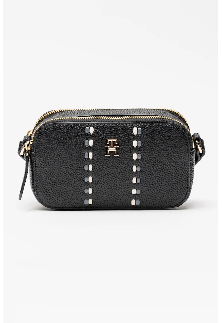 Geanta crossbody cu 2 compartimente Timeless, Alb/Negru/Gri inchis