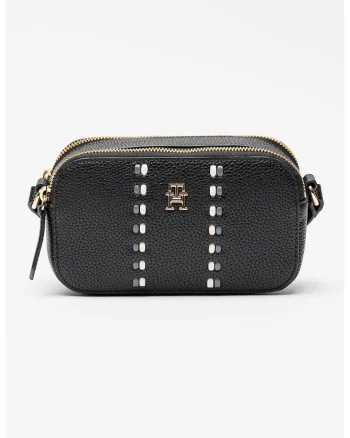 Geanta crossbody cu 2 compartimente Timeless, Alb/Negru/Gri inchis
