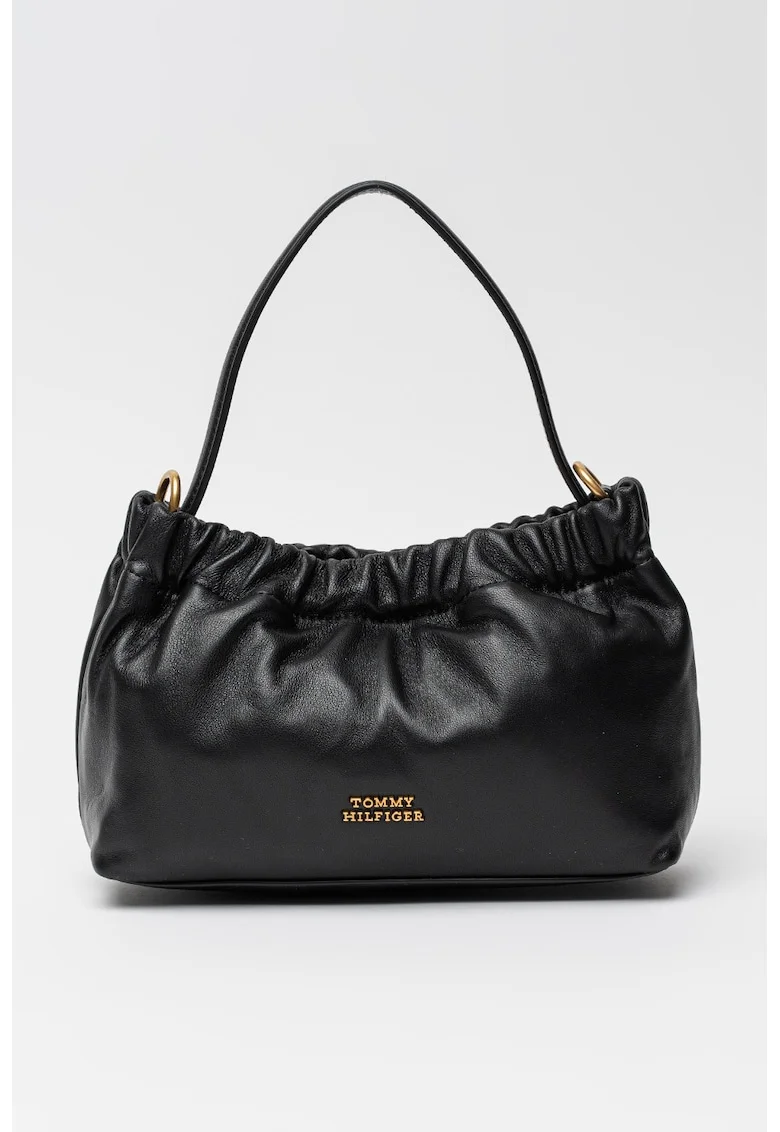 Geanta crossbody uni de piele, Negru