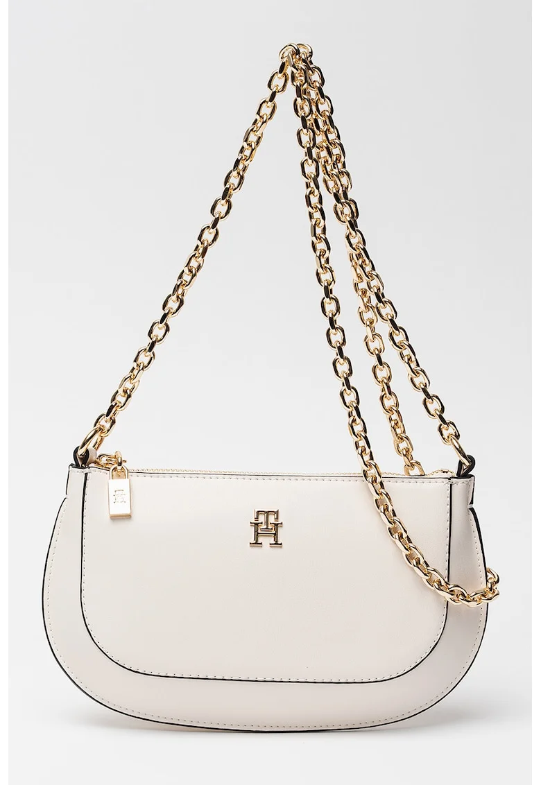 Geanta crossbody cu bareta de lant Glam, Alb optic