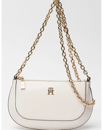 Geanta crossbody cu bareta de lant Glam, Alb optic