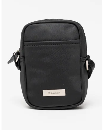 Geanta crossbody cu logo metalic, Negru