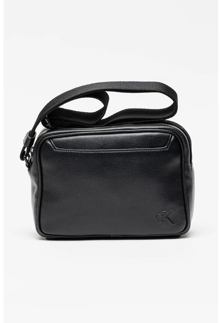 Geanta crossbody de piele ecologica cu bareta cu logo, Negru