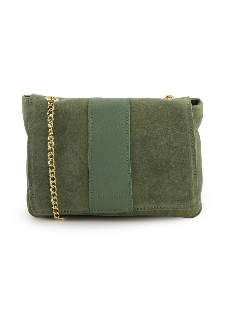 Geanta crossbody din piele intoarsa cu lant