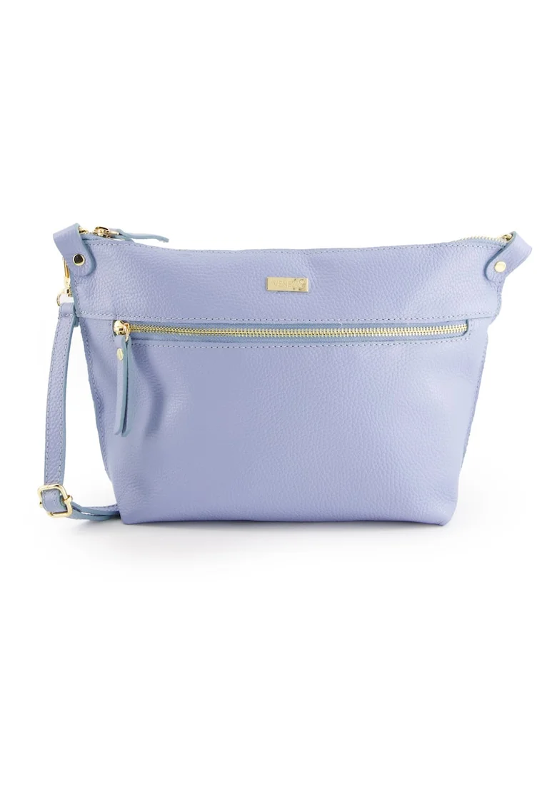 Geanta crossbody din piele naturala cu buzunar exterior cu fermoar