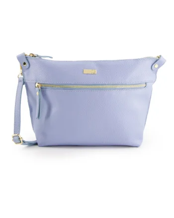 Geanta crossbody din piele naturala cu buzunar exterior cu fermoar