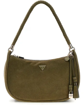 Geanta crossbody de piele ecologica cu aplicatie logo metalica Danya, Verde masliniu