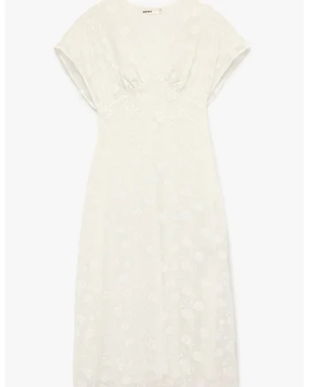 Rochie midi din dantela cu decolteu in V, Alb murdar