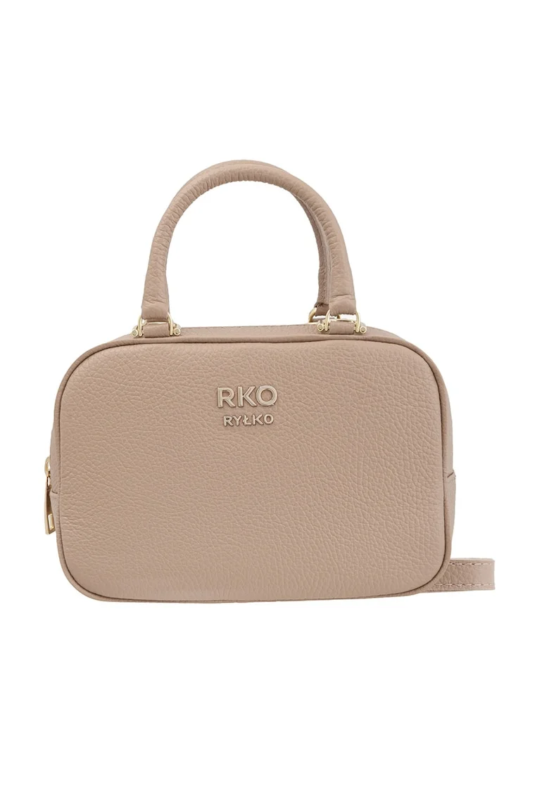 Geanta din piele cu maner si bareta crossbody, Maro taupe deschis