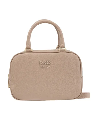 Geanta din piele cu maner si bareta crossbody, Maro taupe deschis