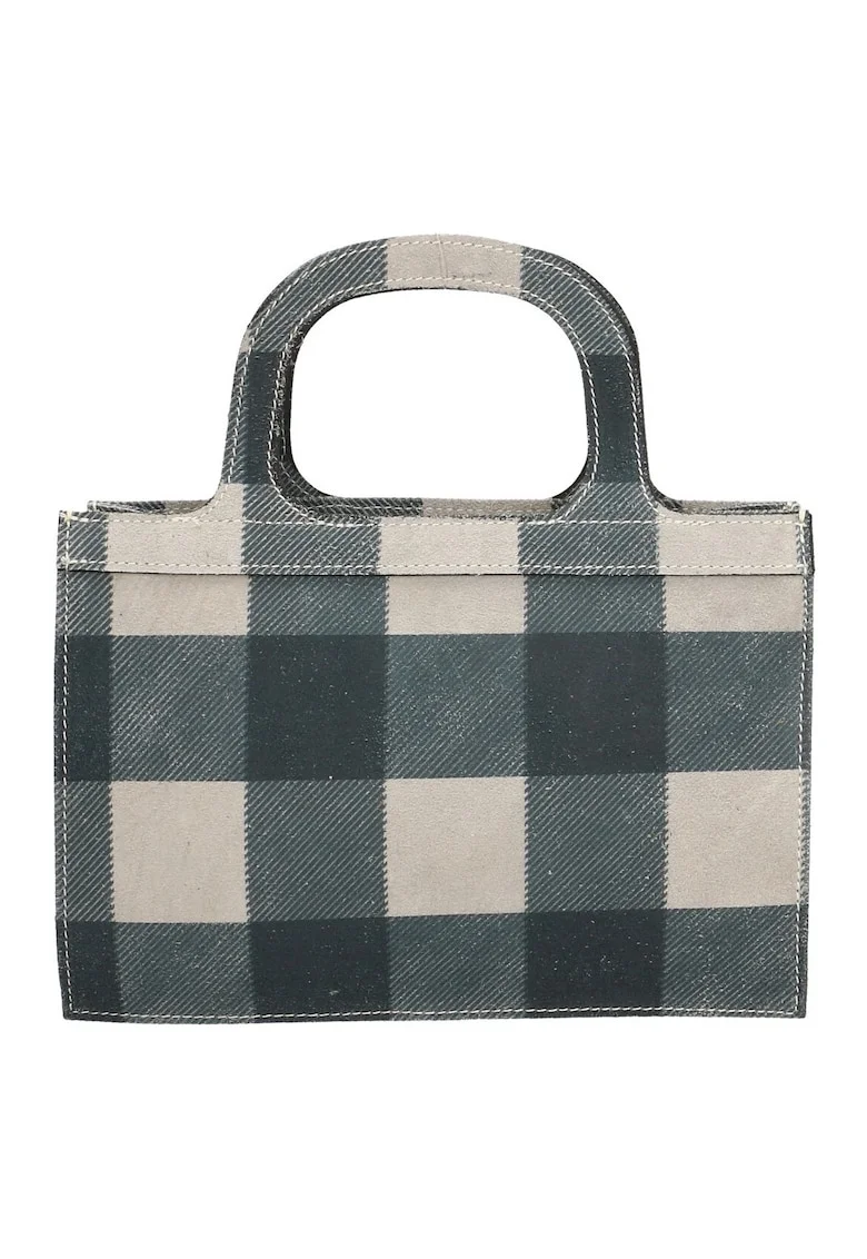 Geanta crossbody de piele intoarsa in carouri, Gri deschis