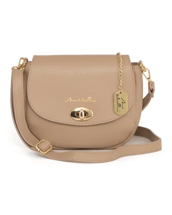 Geanta crossbody din piele cu clapa, Maro camel