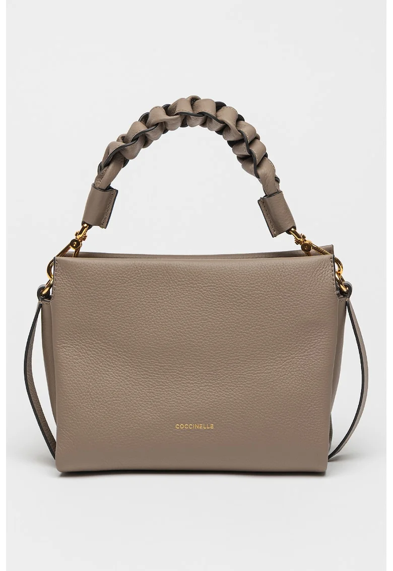 Geanta crossbody din piele cu aspect granulat Boheme Grana, Negru stins, Maro taupe, 18x23x10