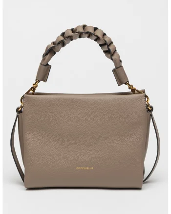 Geanta crossbody din piele cu aspect granulat Boheme Grana, Negru stins, Maro taupe, 18x23x10