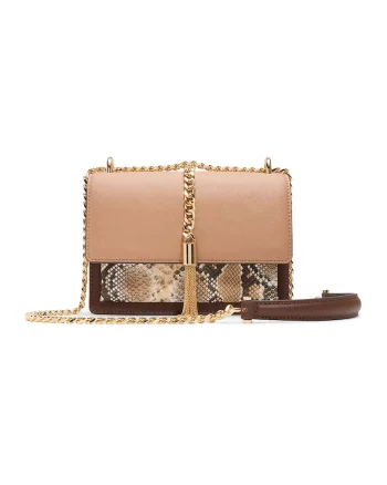 Geanta crossbody din piele ecologica cu animal print Miyabel, Maro inchis/Bej/Bej deschis