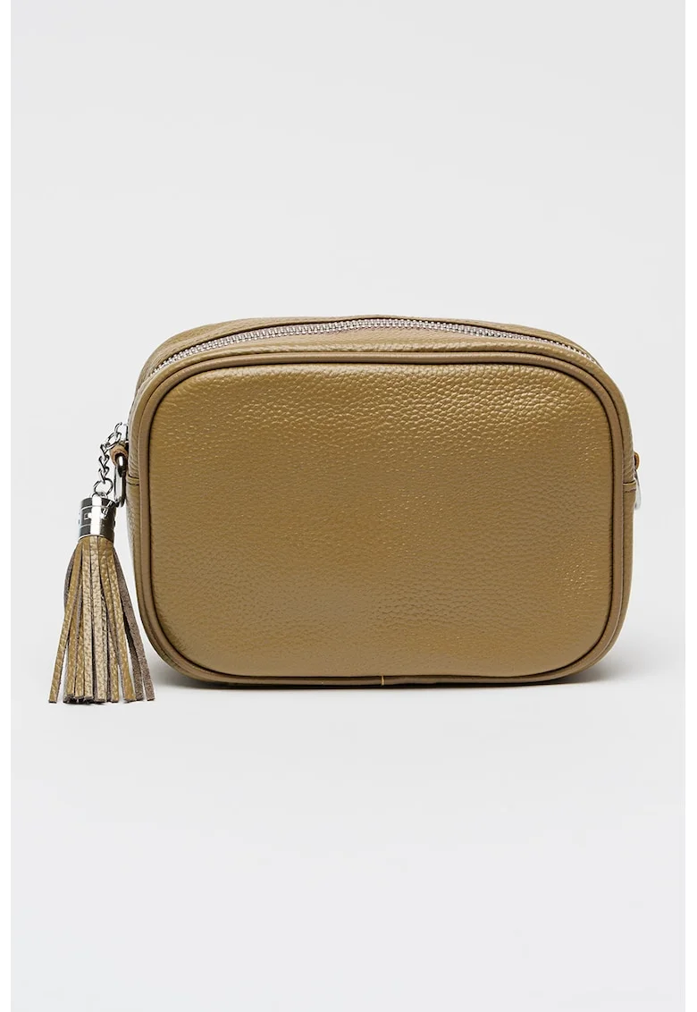 Geanta crossbody din piele cu accesoriu canaf, Maro inchis