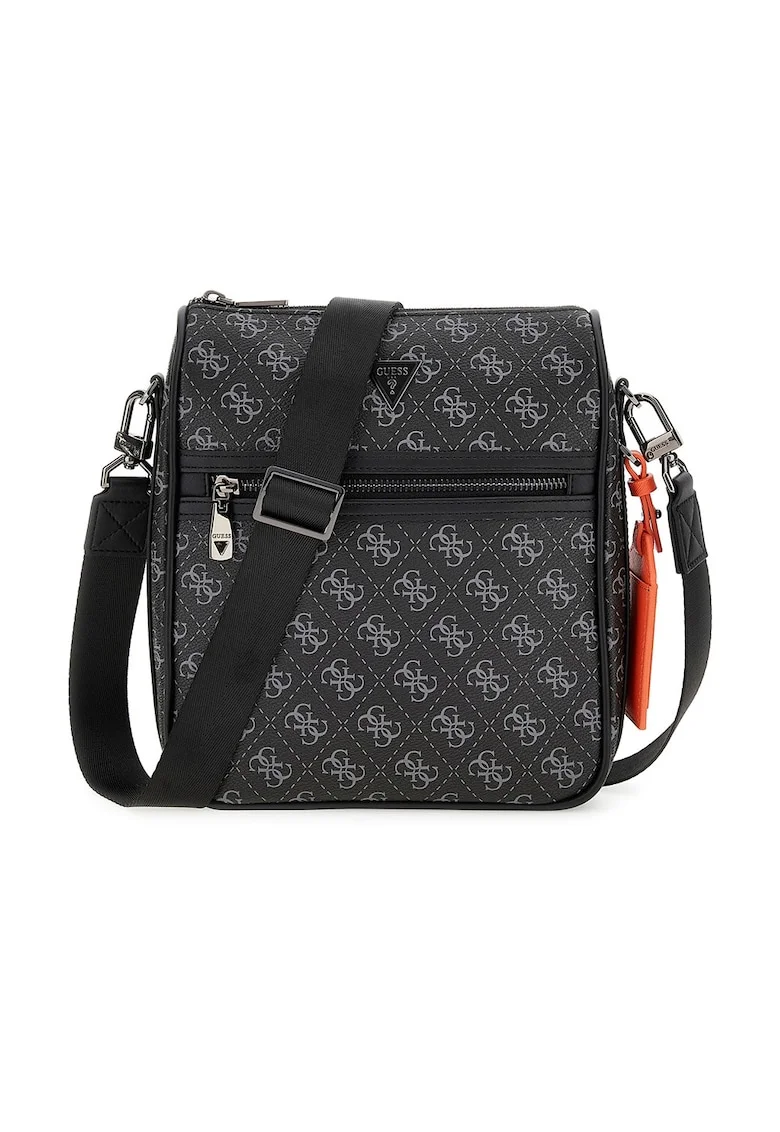 Geanta crossbody cu model monograma Milano, Negru/Gri cenusiu