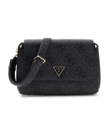 Geanta crossbody cu clapa si model monograma Meridian, Negru