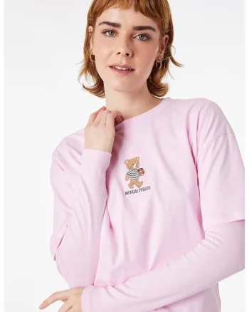 Tricou regular fit cu decolteu la baza gatului, Roz pastel