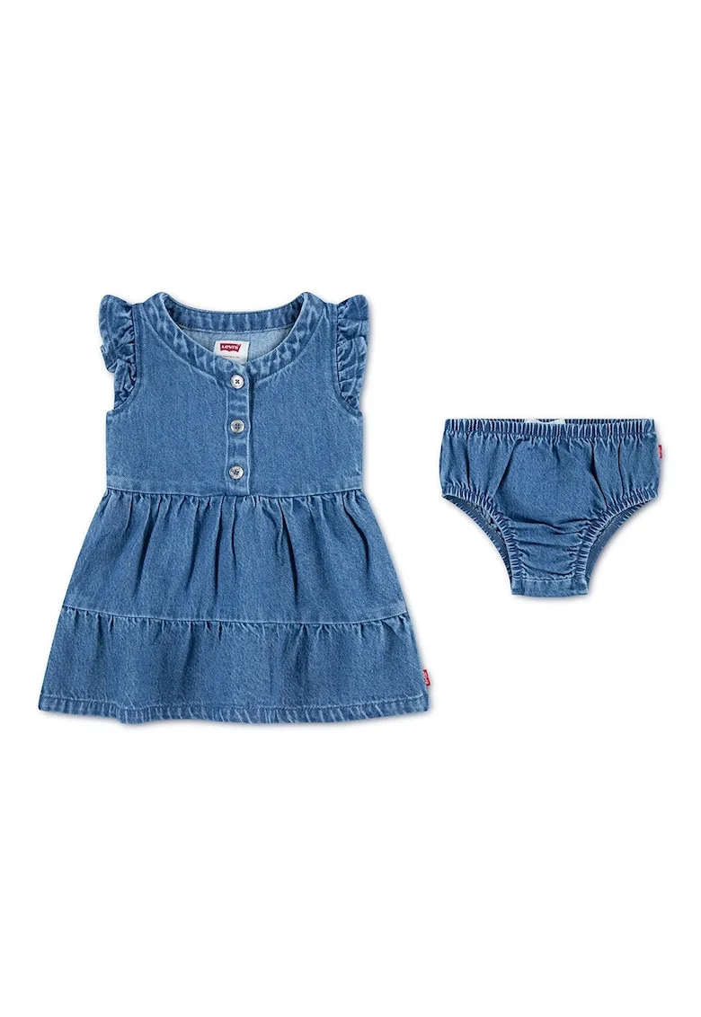 Rochie din denim cu chiloti, Albastru melange