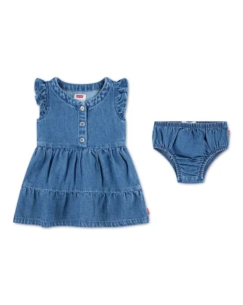 Rochie din denim cu chiloti, Albastru melange