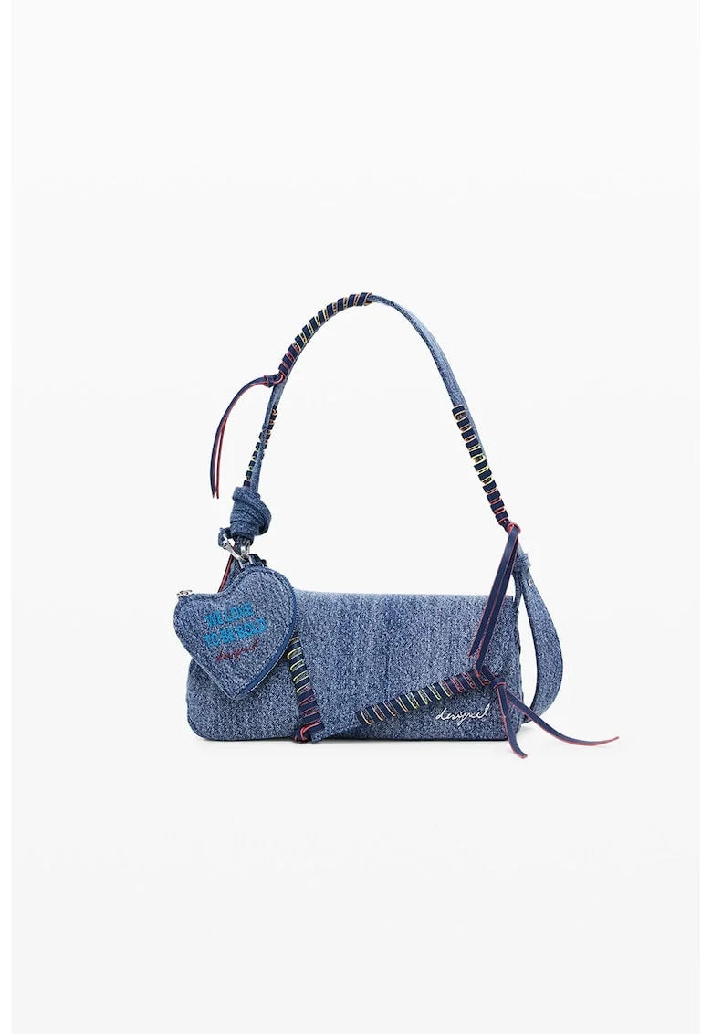 Geanta crossbody mica de denim, Albastru melange