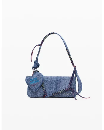 Geanta crossbody mica de denim, Albastru melange