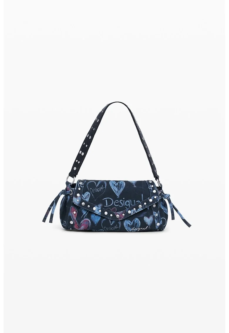 Geanta crossbody cu fermoar si bareta ajustabila, Fucsia/Bleumarin