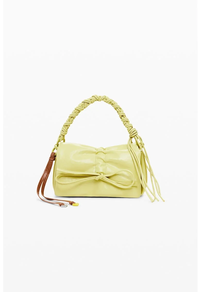Geanta crossbody de piele ecologica cu funda, Galben lime/Maro Siena